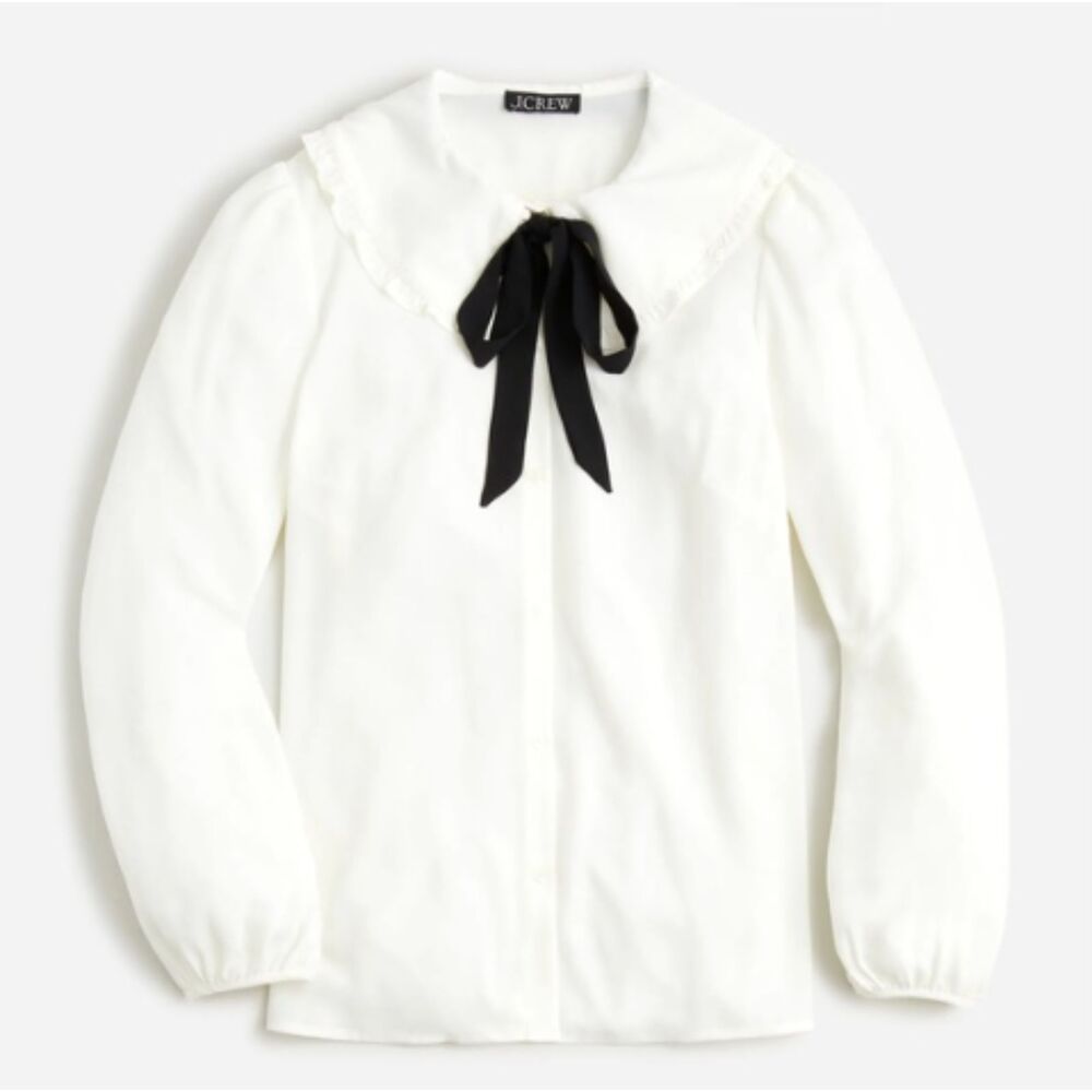J.Crew Drapey Ruffle-Collar Button-Up Shirt 10 - Picture 11 of 12